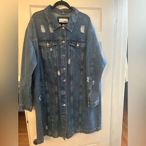 Distressed Blue Denim Long Jacket